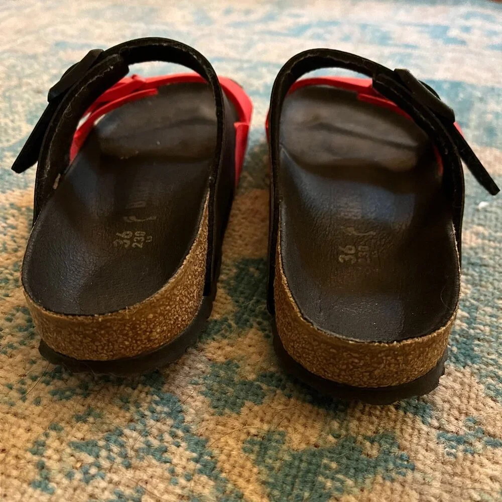 Birkenstock Arizona *Black & Poppy Red* Split Color / 36 N / Birko-Flor / EUC - Picture 8 of 16
